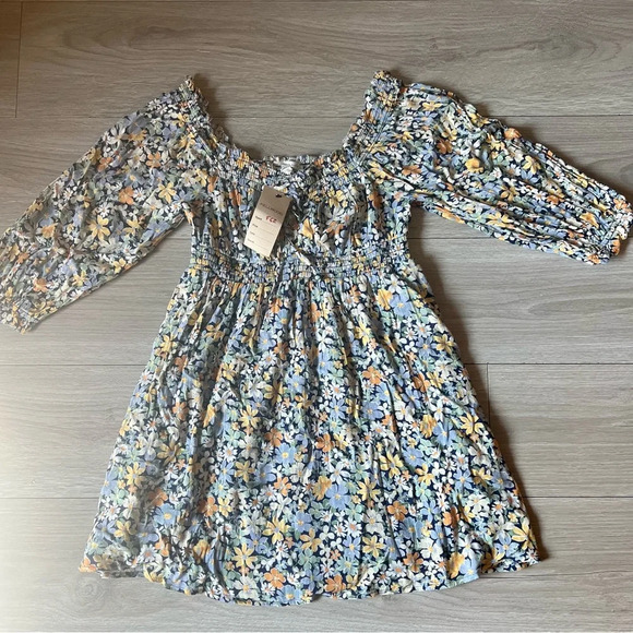 American Eagle Outfitters Mini Dress Women’s Floral Puff Sleeve Off Shoulder Sma - Picture 3 of 15